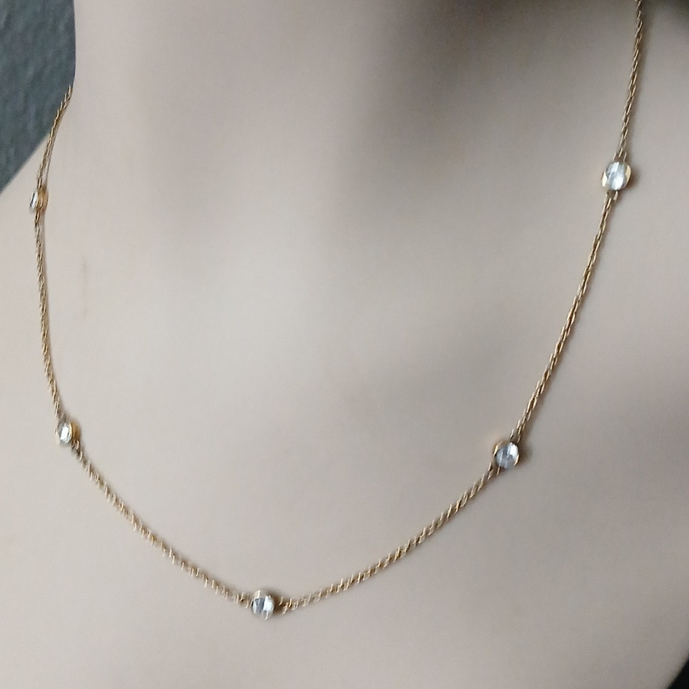 Sterling Silver Gold Plate Crystal Details Necklace Quality Beautiful!